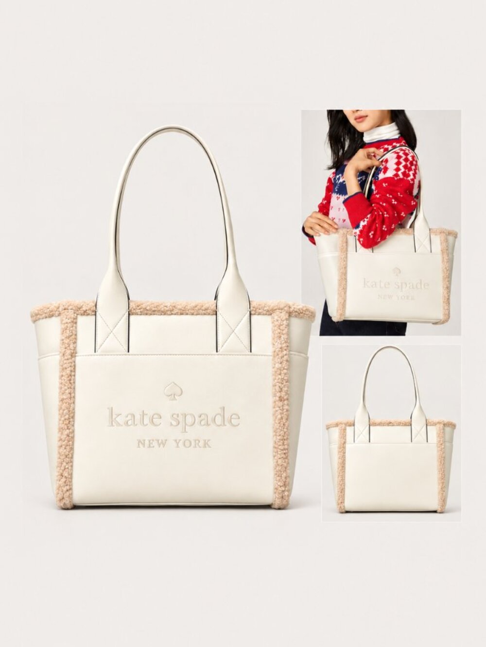 NWT Kate Spade Jett Faux Shearling Tote Meringue Cream